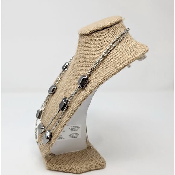 Chico's Necklace Gunmetal Silver Double Strand Beaded Statement - Picture 4 of 6